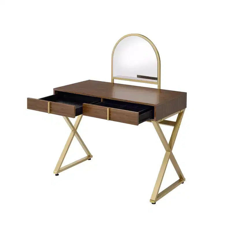 Contemporary Vanity Desk with Mirror, Makeup Vanity with Adjustable LED