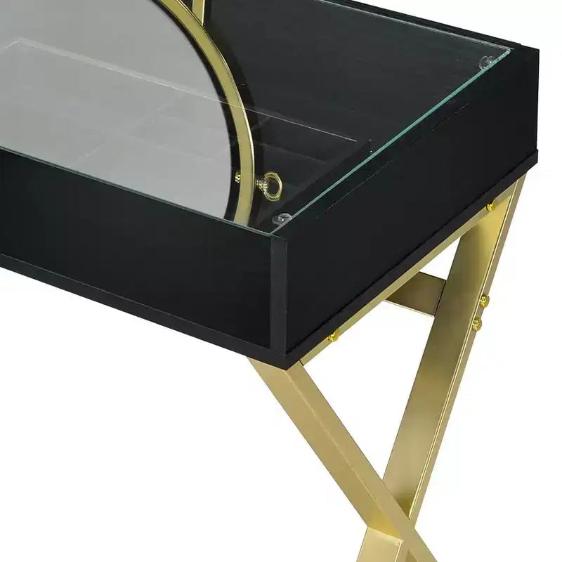 Contemporary Vanity Desk with Mirror, Makeup Vanity with Adjustable LED