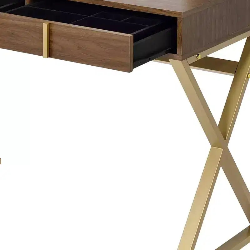 Contemporary Vanity Desk with Mirror, Makeup Vanity with Adjustable LED