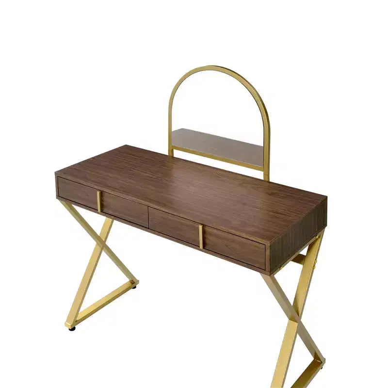 Contemporary Vanity Desk with Mirror, Makeup Vanity with Adjustable LED