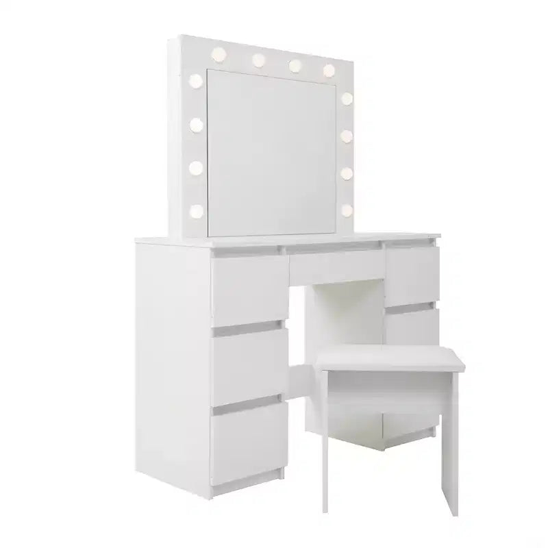 Contemporary Vanity Desk with Mirror, Makeup Vanity with Adjustable LED