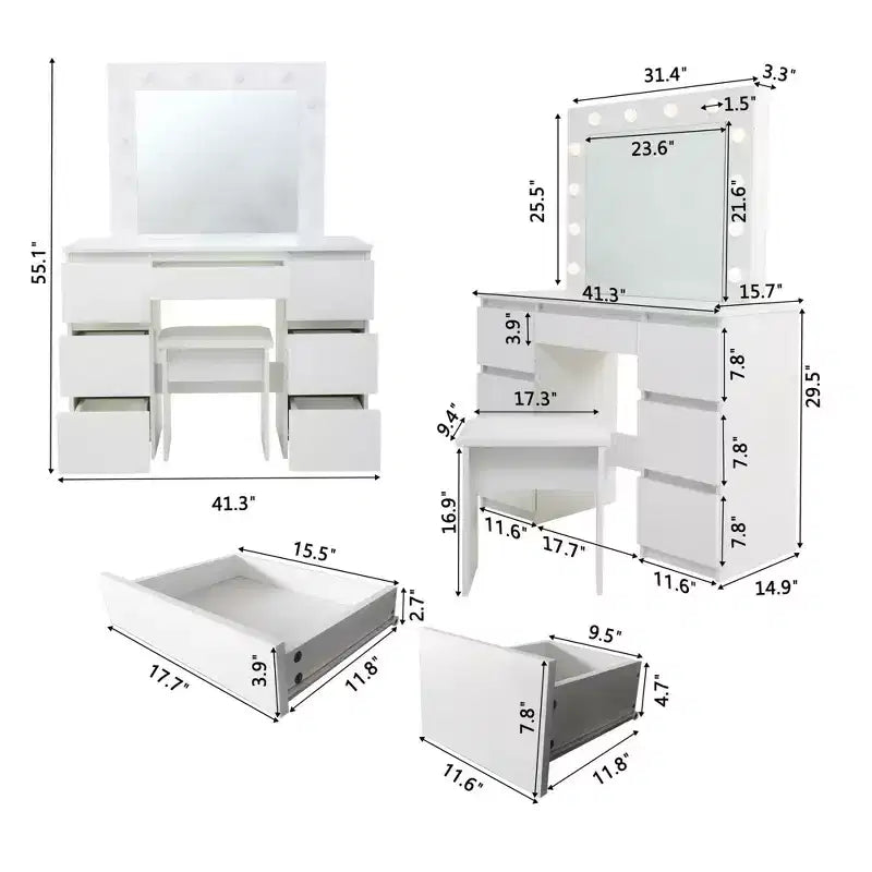 Contemporary Vanity Desk with Mirror, Makeup Vanity with Adjustable LED