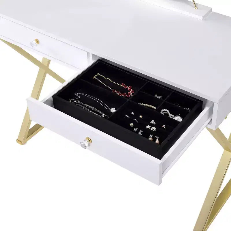 Contemporary Vanity Desk with Mirror, Makeup Vanity with Adjustable LED