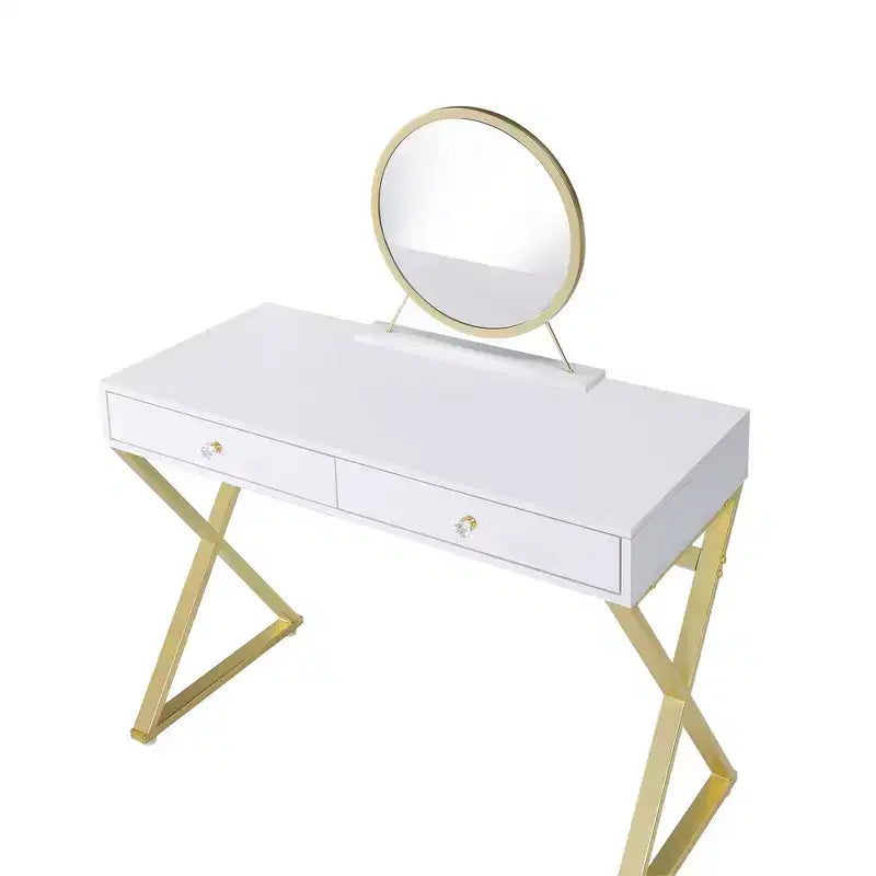 Contemporary Vanity Desk with Mirror, Makeup Vanity with Adjustable LED