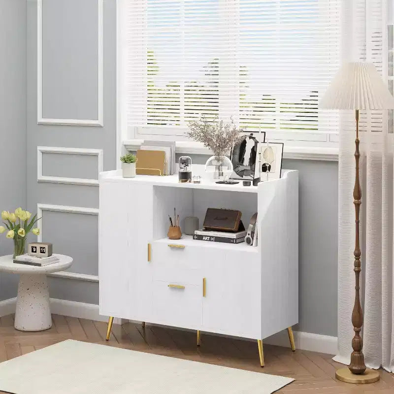 Modern Buffet Cabinet with Drawers Doors-Wooden Sideboard Storage