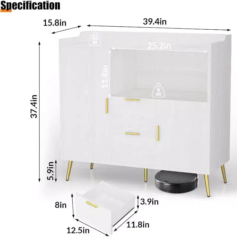 Modern Buffet Cabinet with Drawers Doors-Wooden Sideboard Storage