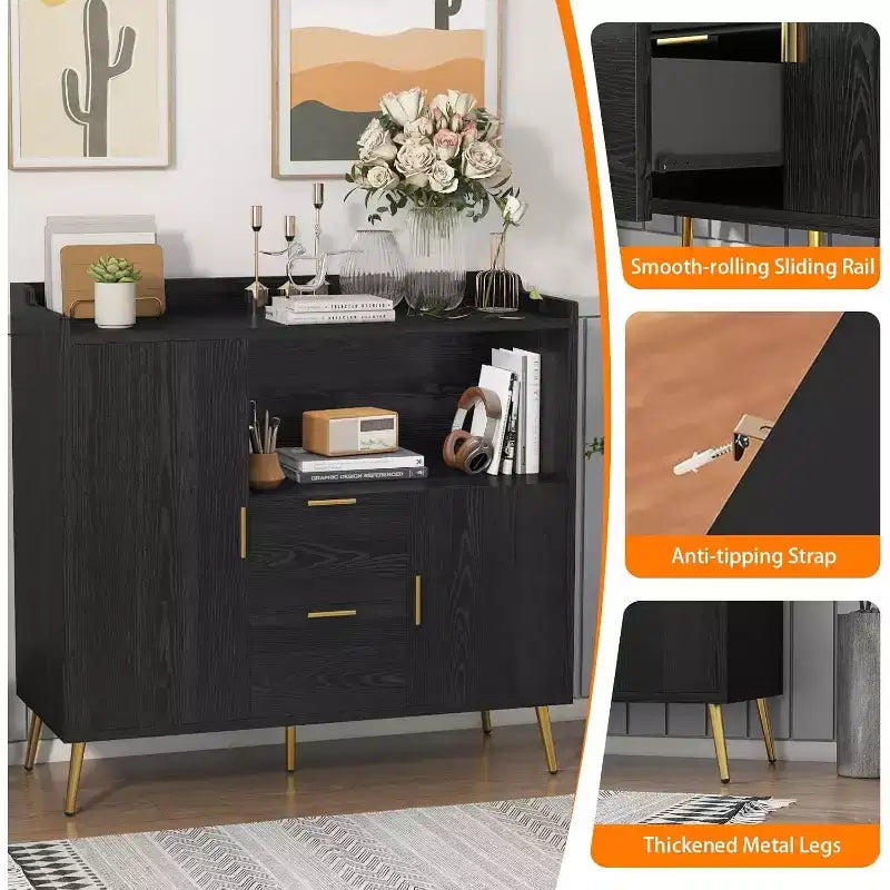 Modern Buffet Cabinet with Drawers Doors-Wooden Sideboard Storage
