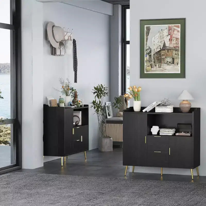 Modern Buffet Cabinet with Drawers Doors-Wooden Sideboard Storage