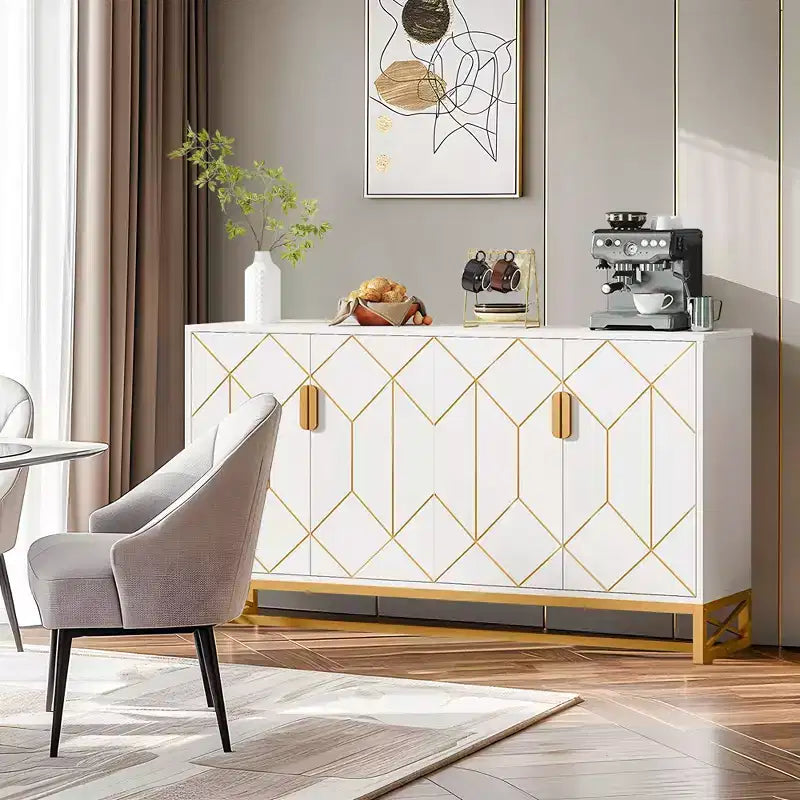 Credenza moderna bianca e oro, madia da 59 con ante