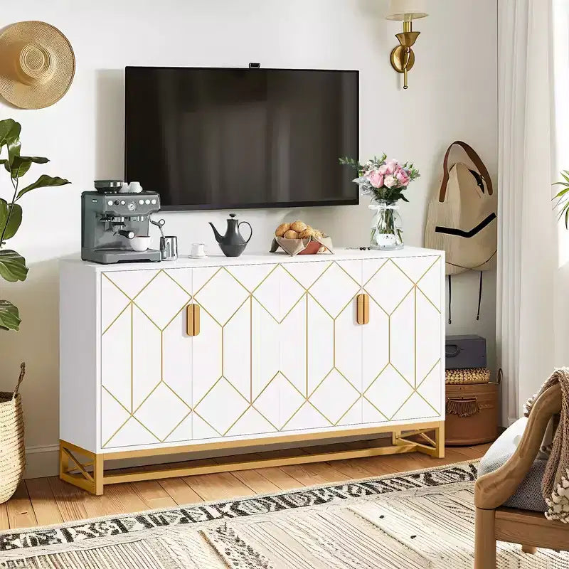 Credenza moderna bianca e oro, madia da 59 con ante