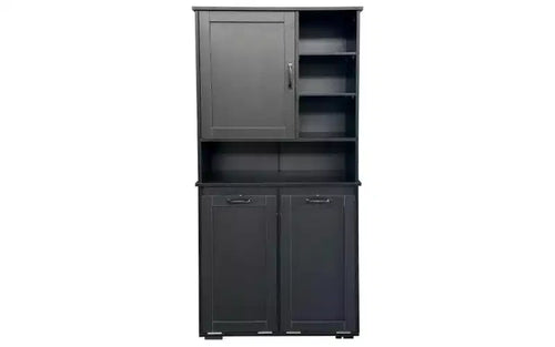 VIYET 63 black Freestanding Laundry Cabinet - Particle Board+MDF, Tilt-Out Hamper, Adjustable Shelves &amp; Multiple Storage