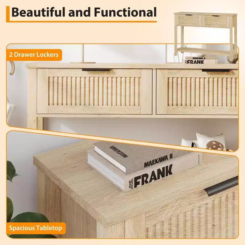 Console Table with 2 Fluted Drawers, 43inch Entryway Table with Open Storage Shelf