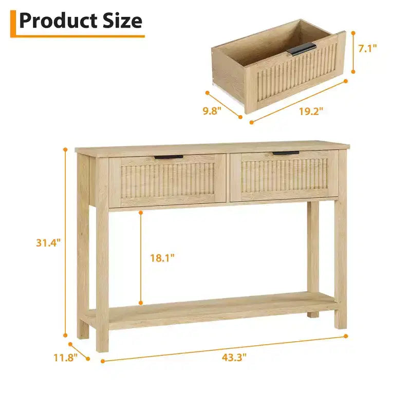 Console Table with 2 Fluted Drawers, 43inch Entryway Table with Open Storage Shelf