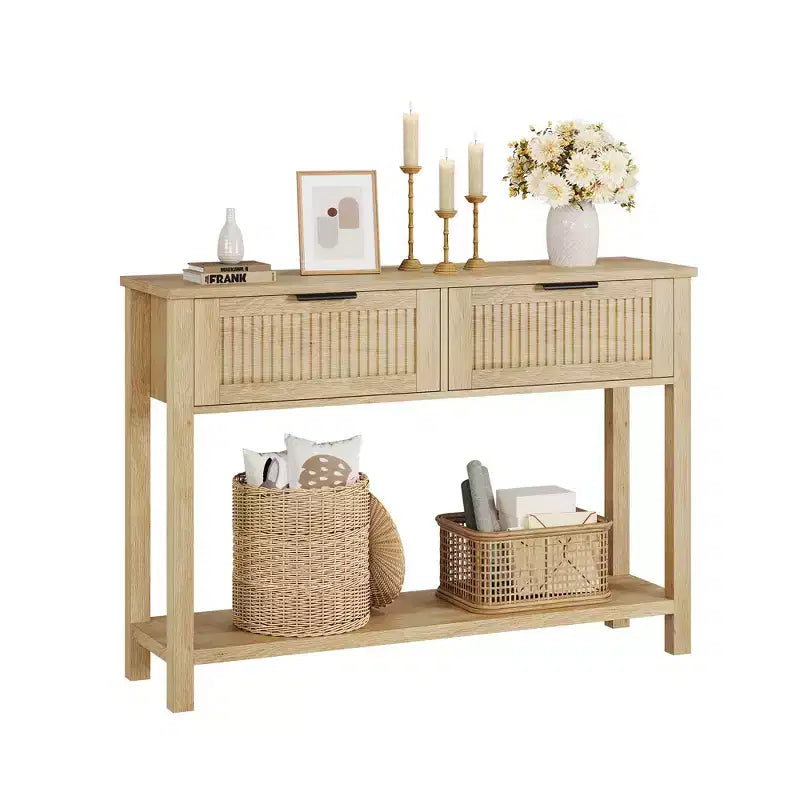 Console Table with 2 Fluted Drawers, 43inch Entryway Table with Open Storage Shelf