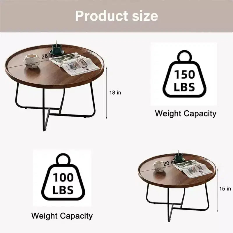 Modern Coffee Table, Small Round End Table with Geometric Iron Base