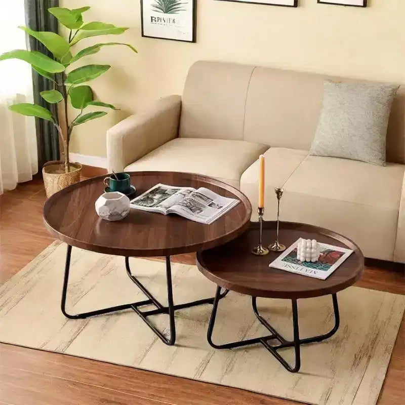 Tavolino da salotto moderno, piccolo tavolino rotondo con base geometrica in ferro