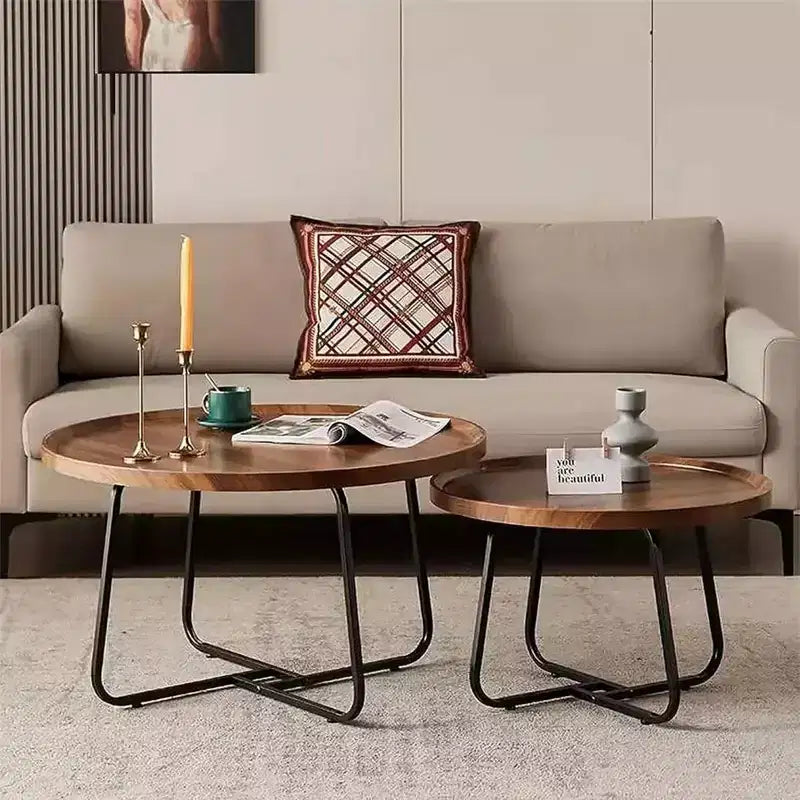 Tavolino da salotto moderno, piccolo tavolino rotondo con base geometrica in ferro