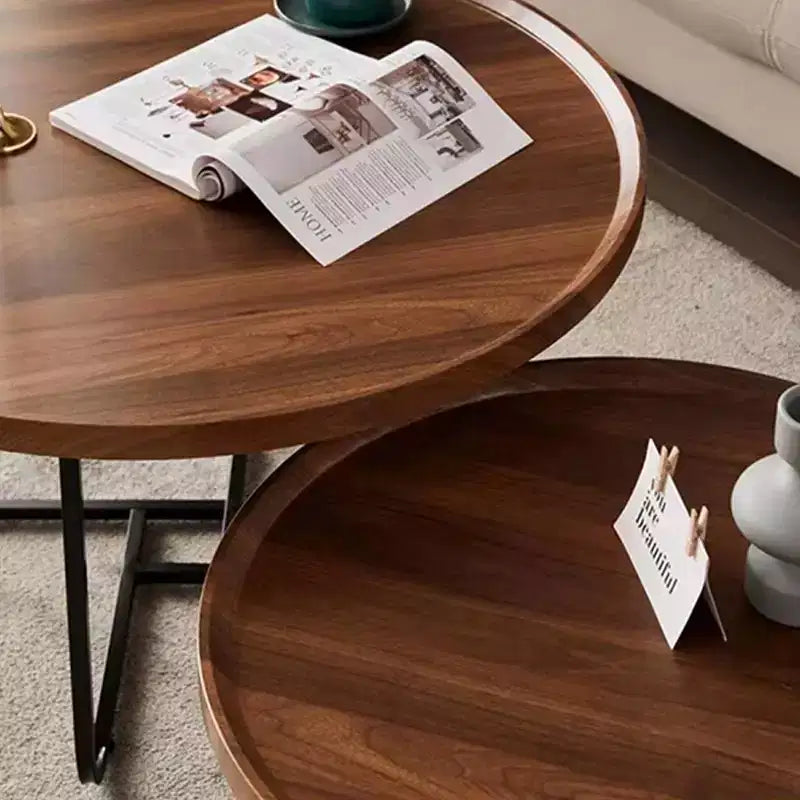 Modern Coffee Table, Small Round End Table with Geometric Iron Base