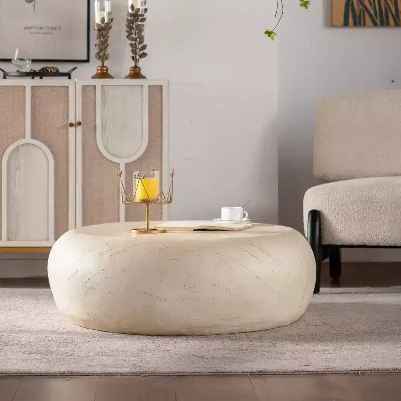 Round MgO Coffee Table with Faux Stone Design