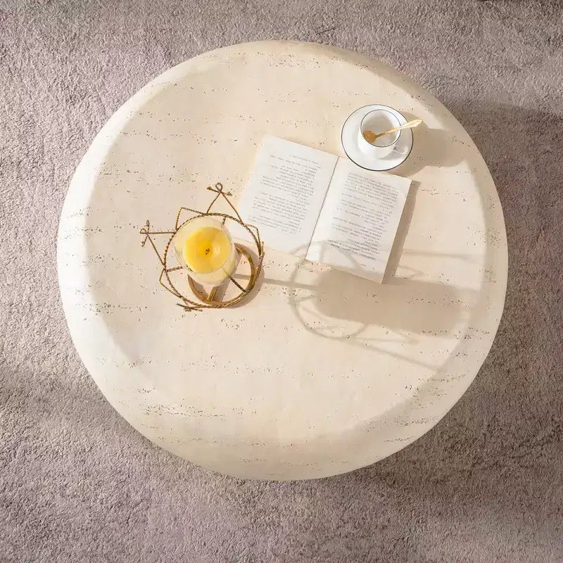 Round MgO Coffee Table with Faux Stone Design
