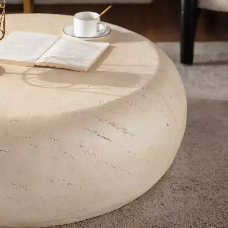 Round MgO Coffee Table with Faux Stone Design