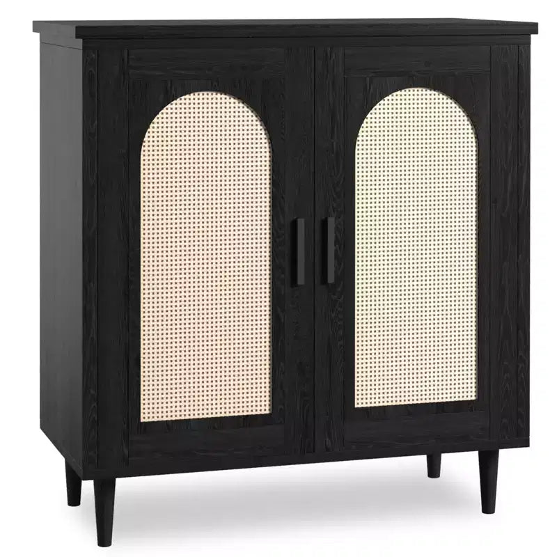 Tavolo consolle credenza, credenza contenitore regolabile con dettagli in rattan