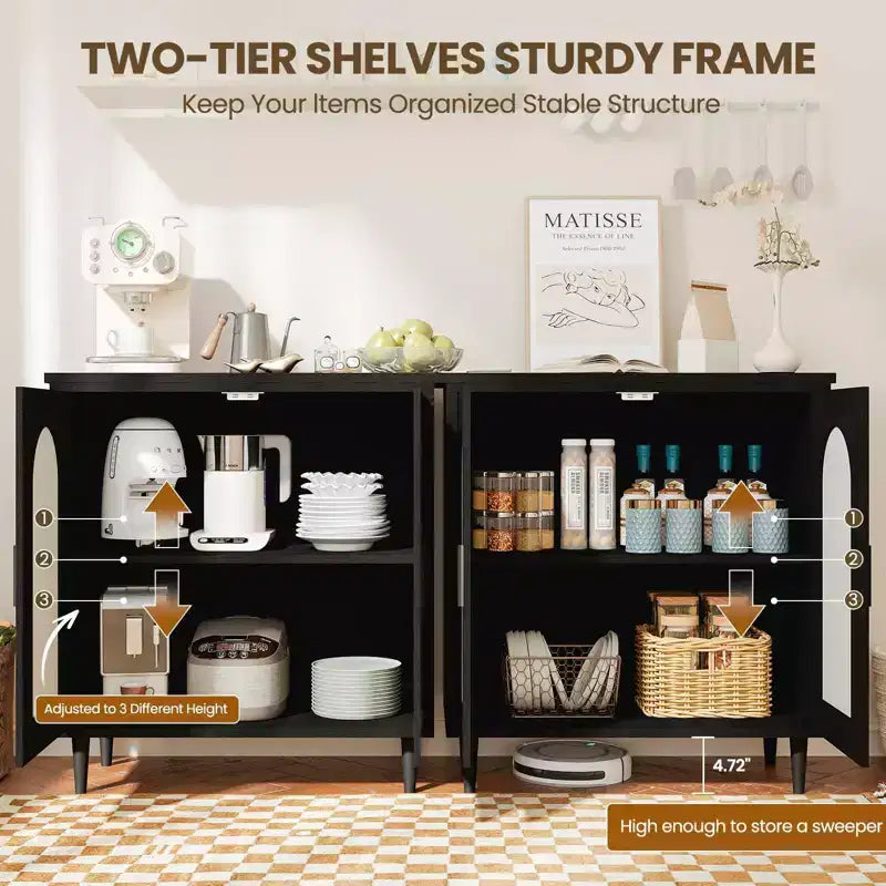 Sideboard Console Table, Rattan Accent Adjustable Storage Sideboard