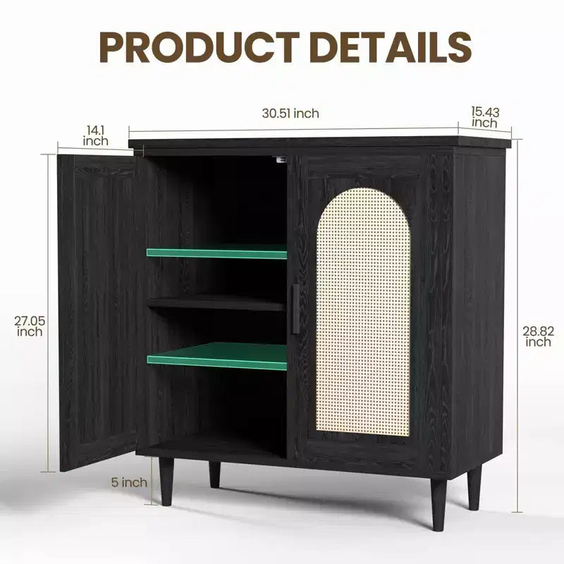 Tavolo consolle credenza, credenza contenitore regolabile con dettagli in rattan