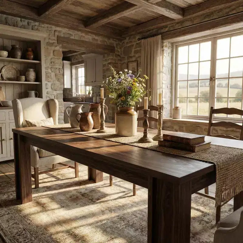 71 Long Dining Table for 4-6, Farmhouse Wood Kitchen Dining Room Table