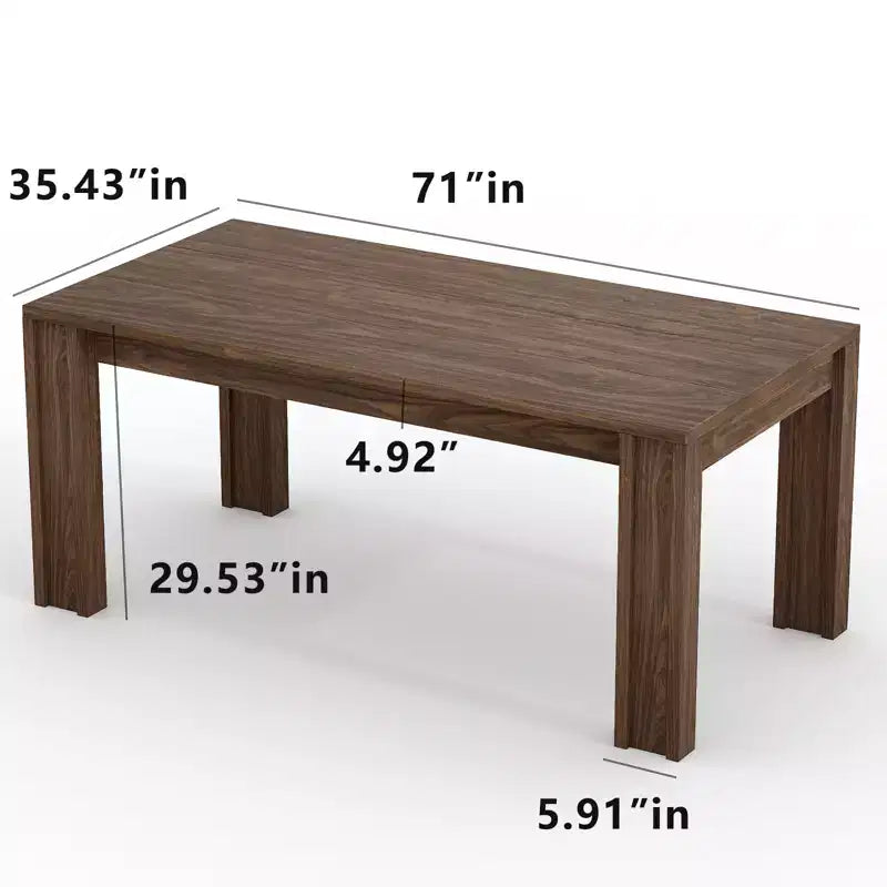 71 Long Dining Table for 4-6, Farmhouse Wood Kitchen Dining Room Table