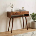 Chestnut Solid Wood Console Table With Shelf And Two Drawers