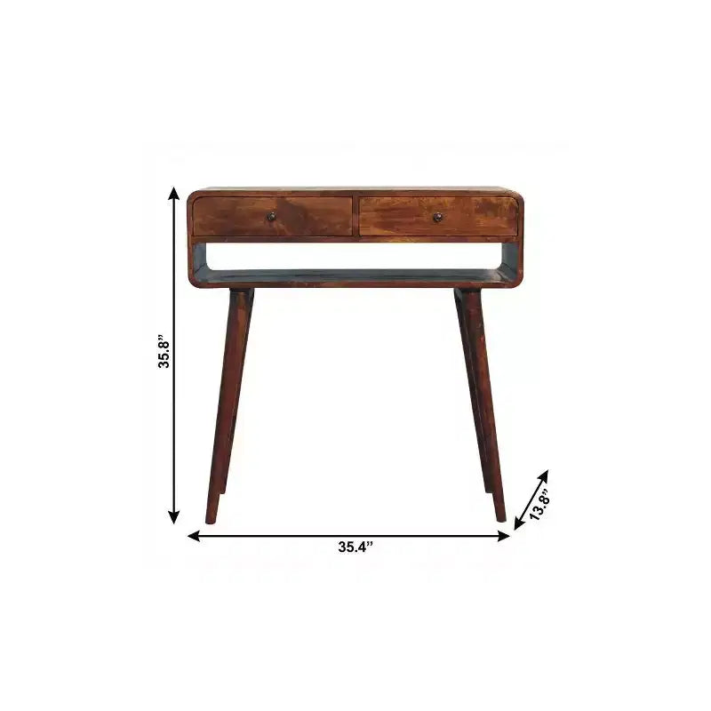 Chestnut Solid Wood Console Table With Shelf And Two Drawers