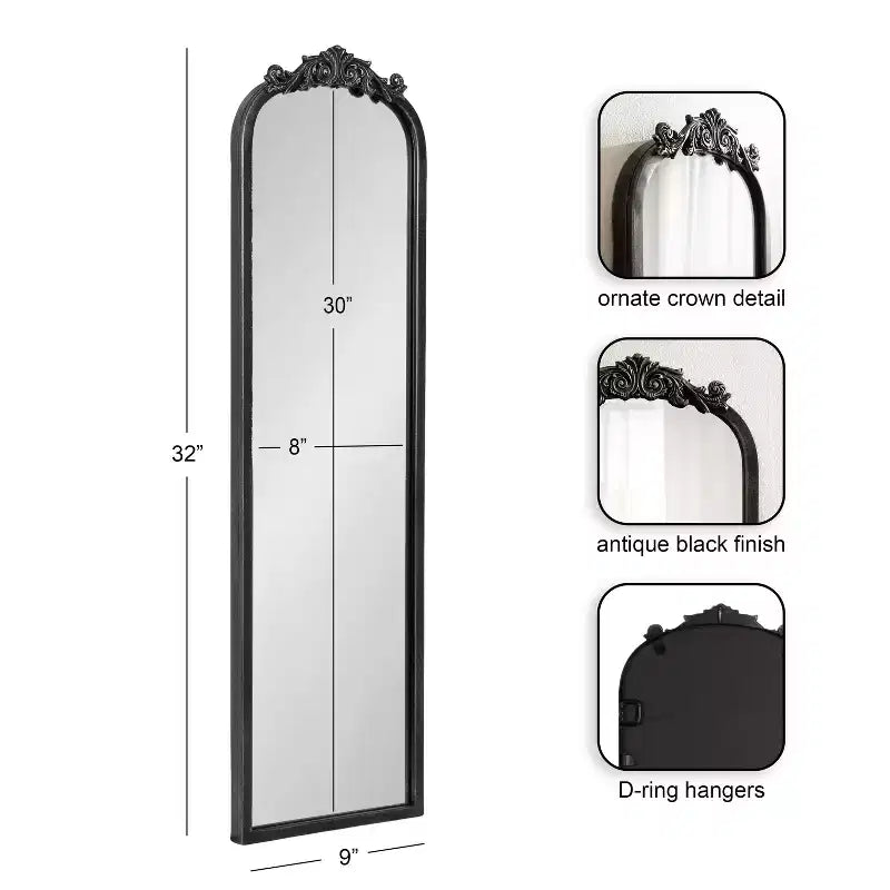 Specchio ad arco tradizionale, nero, 9x32