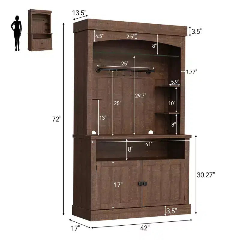 Farmhouse Coffee Bar Cabinet with Adjustable Lights, Wine Rack