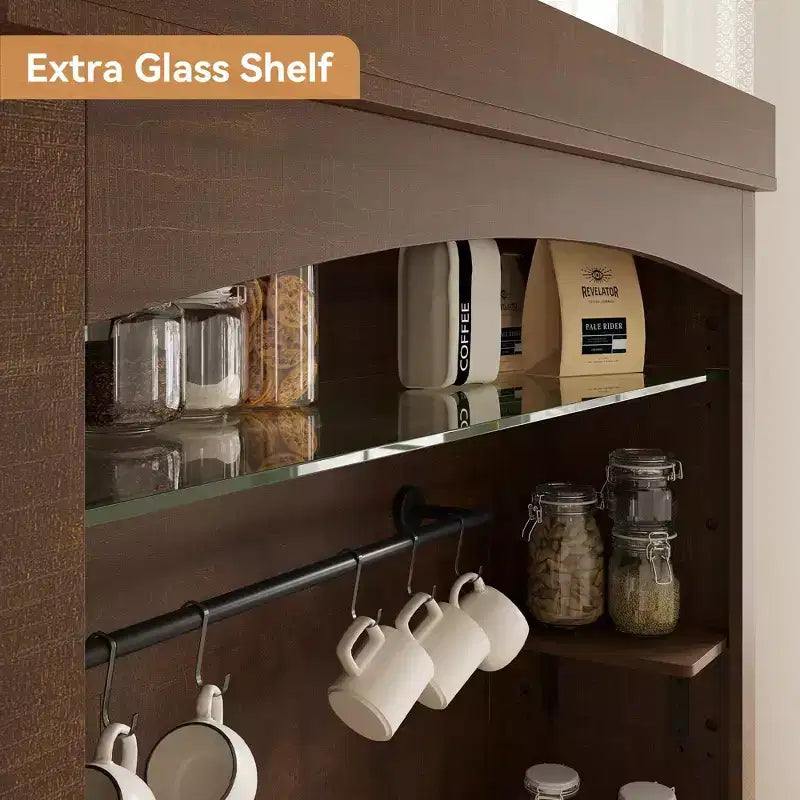 Farmhouse Coffee Bar Cabinet with Adjustable Lights, Wine Rack