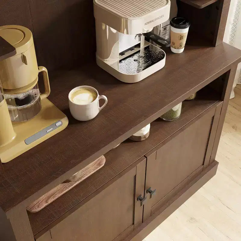 Farmhouse Coffee Bar Cabinet with Adjustable Lights, Wine Rack