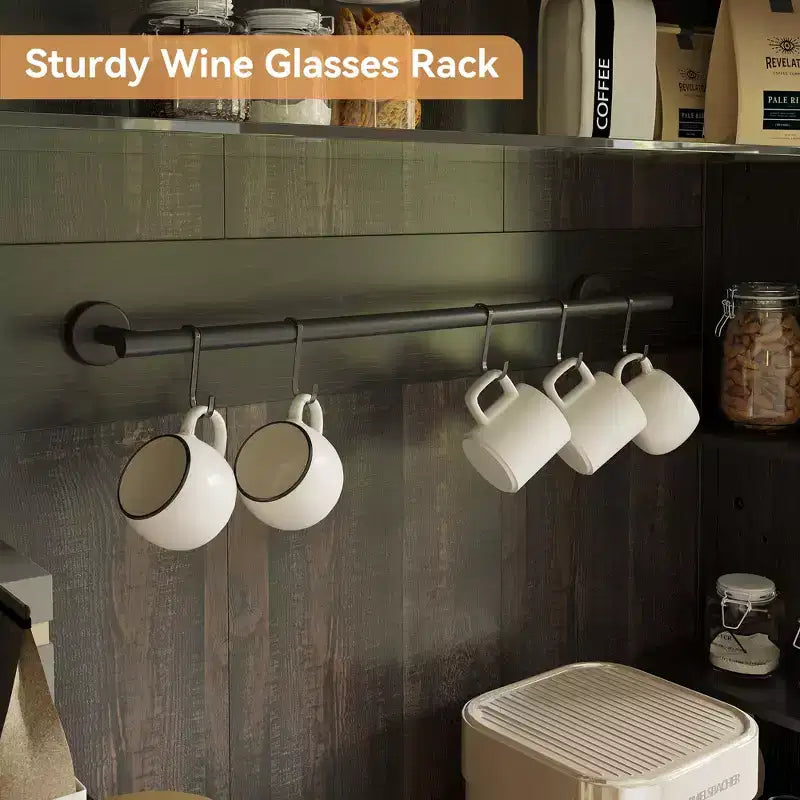 Farmhouse Coffee Bar Cabinet with Adjustable Lights, Wine Rack