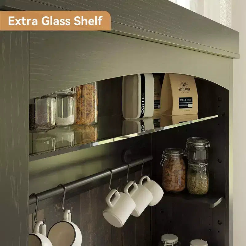 Farmhouse Coffee Bar Cabinet with Adjustable Lights, Wine Rack
