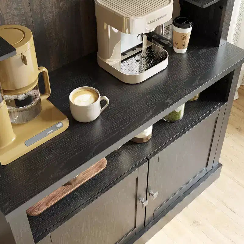 Farmhouse Coffee Bar Cabinet with Adjustable Lights, Wine Rack
