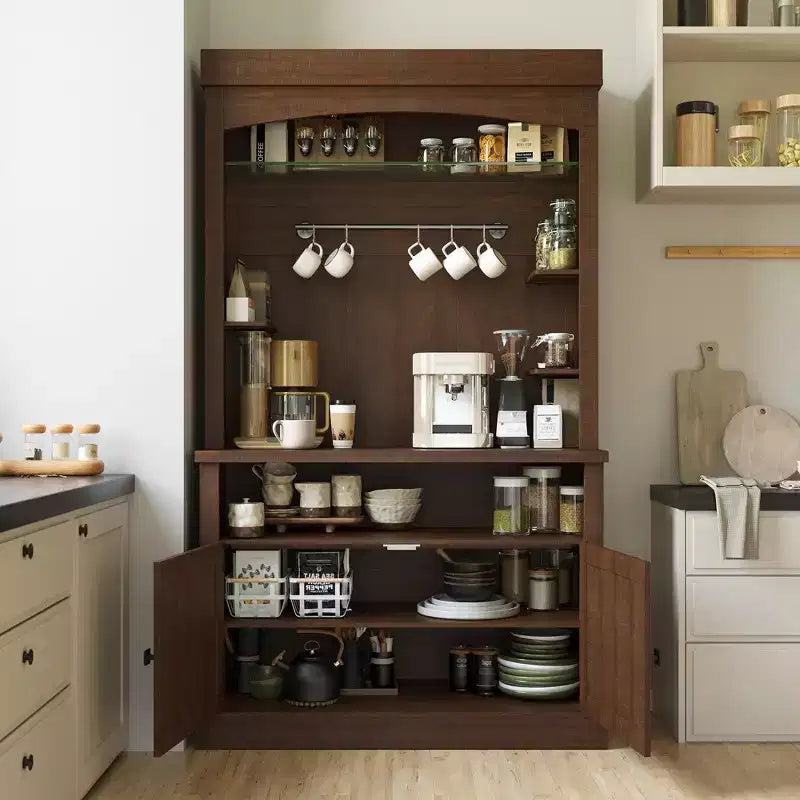 Farmhouse Coffee Bar Cabinet with Adjustable Lights, Wine Rack