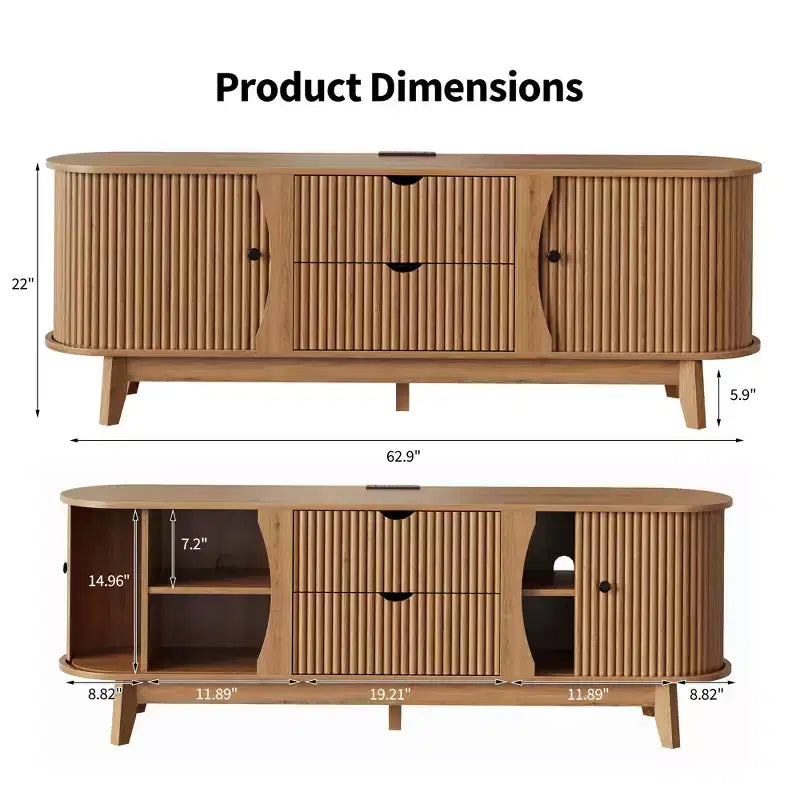 TV Stand with Power Outlets, 2 Drawers and 2 Grille Door Cabinets