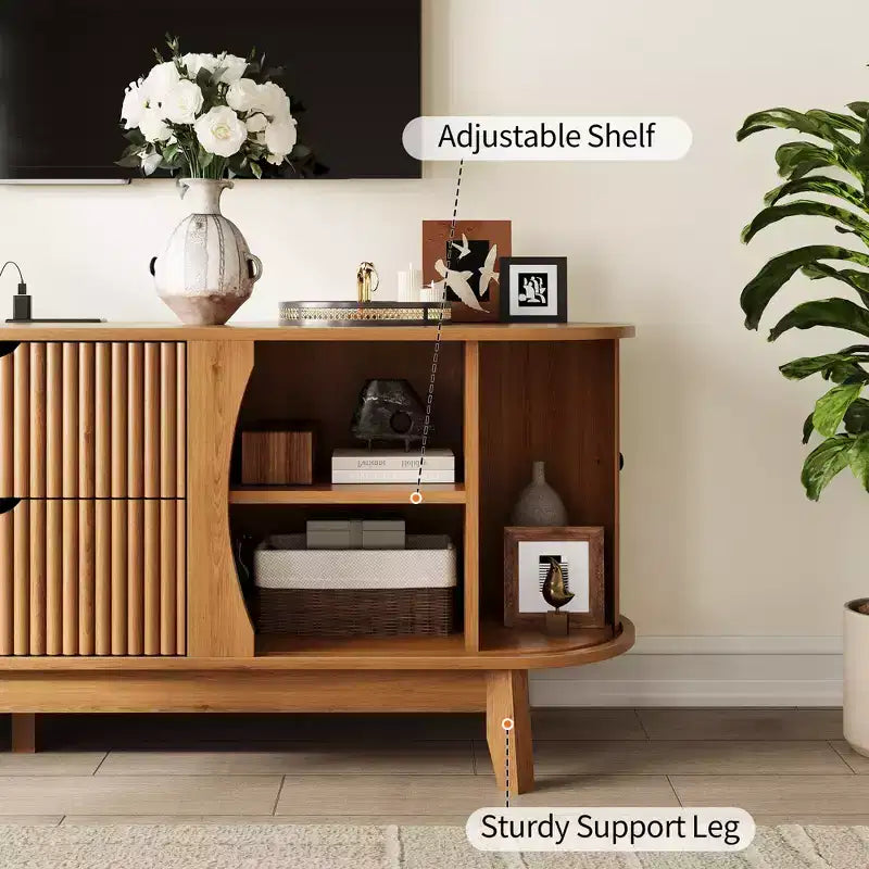 TV Stand with Power Outlets, 2 Drawers and 2 Grille Door Cabinets
