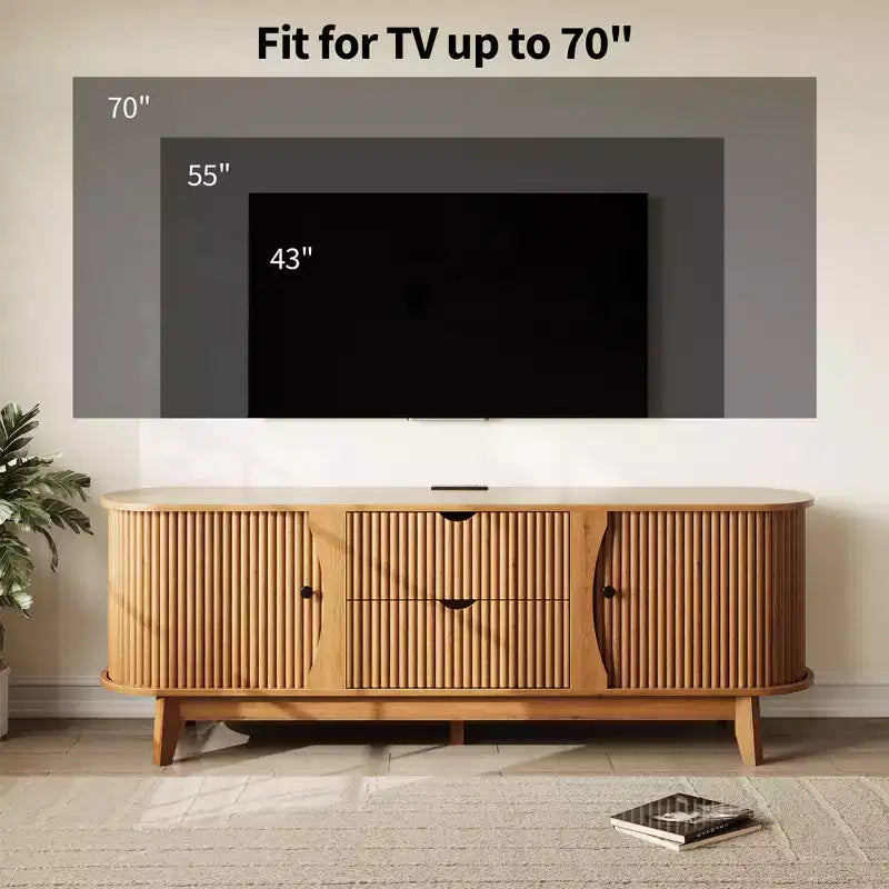 TV Stand with Power Outlets, 2 Drawers and 2 Grille Door Cabinets