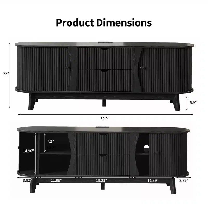 TV Stand with Power Outlets, 2 Drawers and 2 Grille Door Cabinets