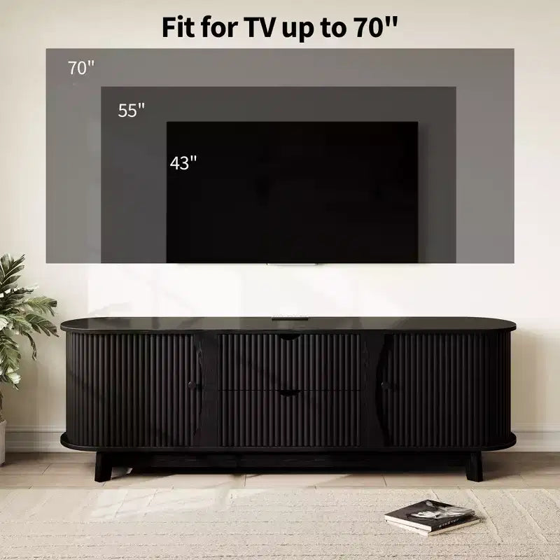TV Stand with Power Outlets, 2 Drawers and 2 Grille Door Cabinets