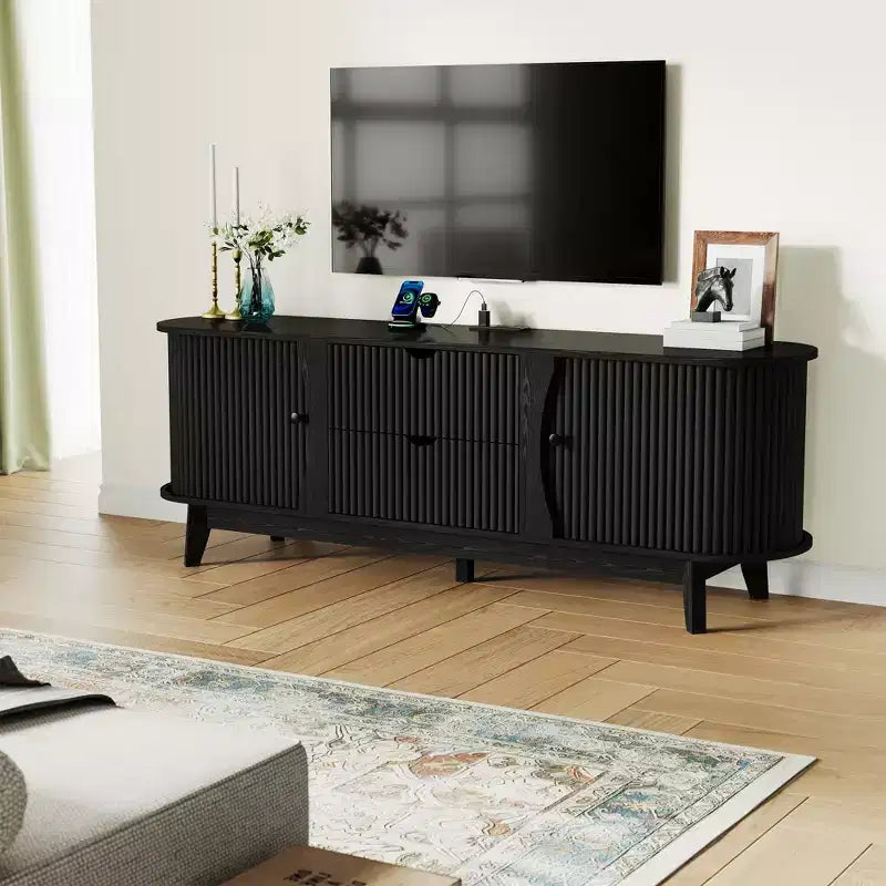 TV Stand with Power Outlets, 2 Drawers and 2 Grille Door Cabinets