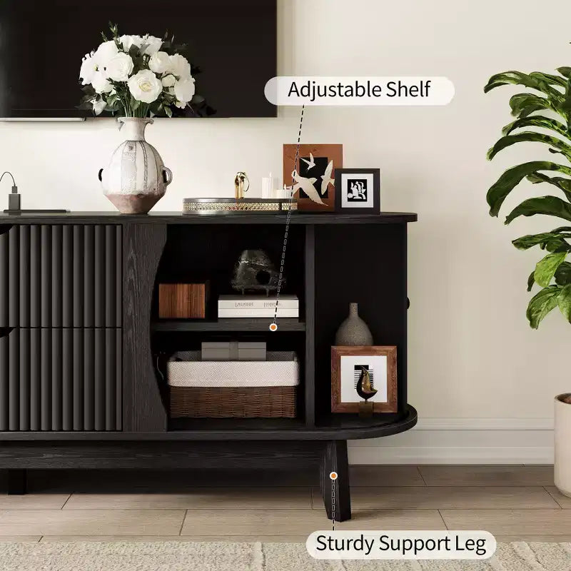 TV Stand with Power Outlets, 2 Drawers and 2 Grille Door Cabinets