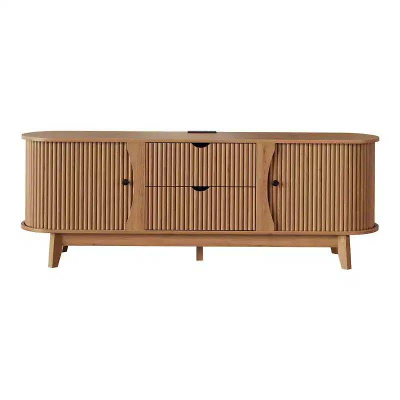 TV Stand with Power Outlets, 2 Drawers and 2 Grille Door Cabinets