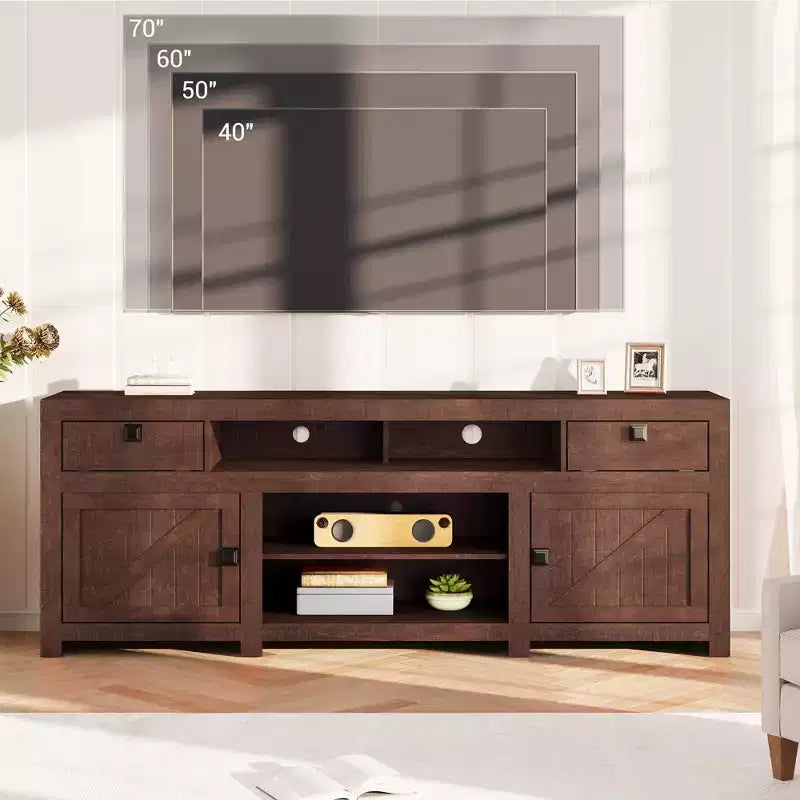 70.1 Farmhouse Wood TV Stand for 70 Inch TVs, Entertainment Center with Drawers