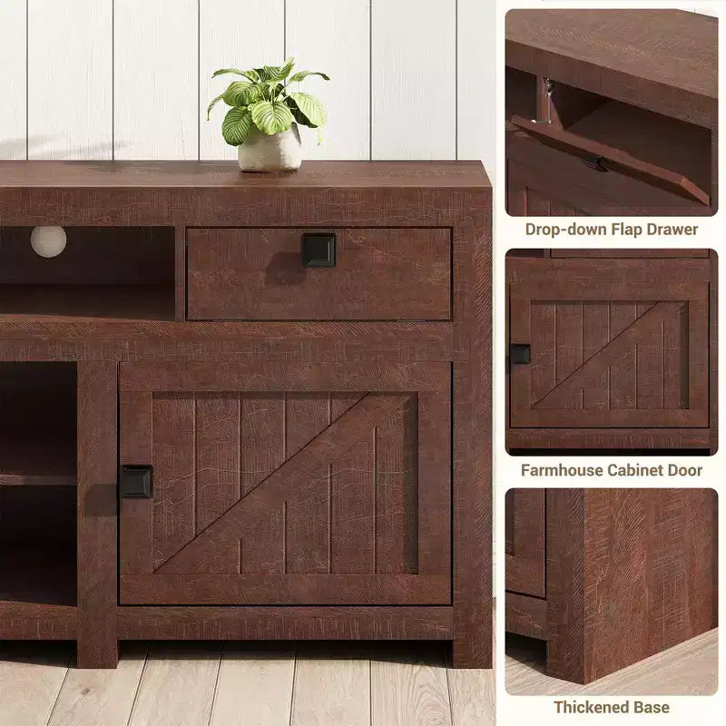 70.1 Farmhouse Wood TV Stand for 70 Inch TVs, Entertainment Center with Drawers